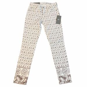 7 For All Mankind Rhinestone Printed Crop Slim Cigarette Jeans | NWT‎ Size 24